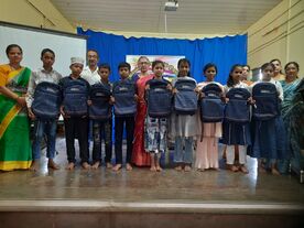 school bag ,Notebooks,Geometrical box distributed to all children by Akanksha charitable Trust