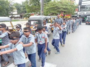 Blind Day was observed by the students including NCC and SPC of TDHS Mattancherry inorder to express solidarity with the blind and to develop empathy for them. The students tied their eyes and walked through the streets for about a kilometer blind folded.