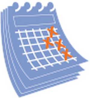 Blue calendar icon with dates crossed out.svg